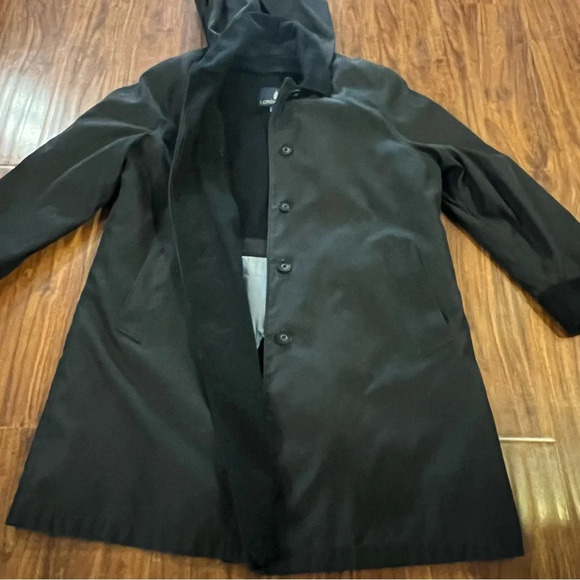 London Fog Long Rain Jacket with Removable Hood and Lining Black size medium - Picture 5 of 13